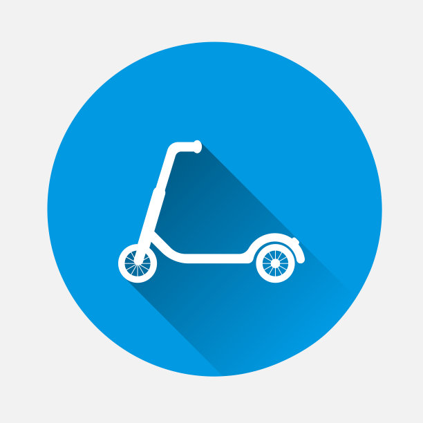 滑板车矢量图标上的蓝色背景。平面图像与长阴影。图片下载