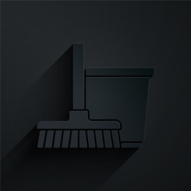 剪纸拖把和桶图标孤立在黑色图片下载