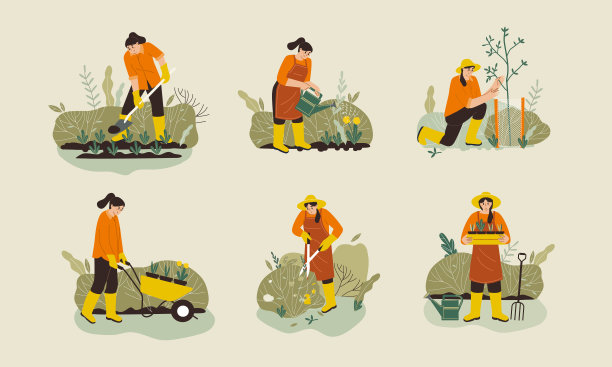 女人园艺。妇女种植花园花，农业园丁的爱好和园艺工作。园艺人，花匠，剪花工。平面矢量插图集图片下载