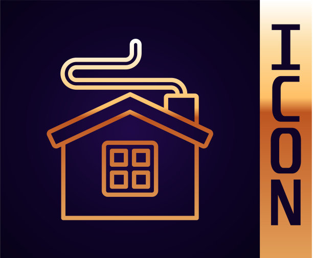 金线快乐圣诞屋图标孤立上图片下载