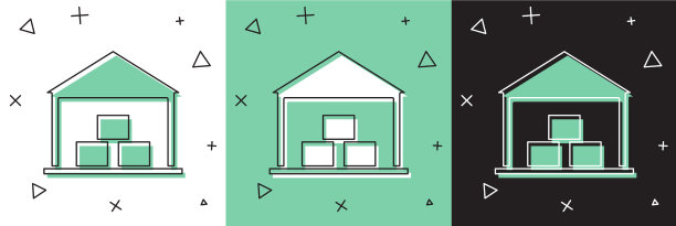 将仓库图标隔离在白色和绿色上图片下载