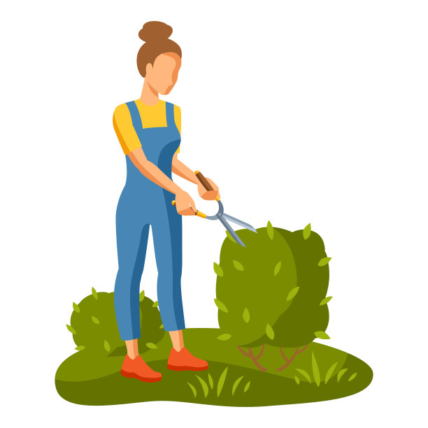 年轻的女孩正在修剪灌木图片下载