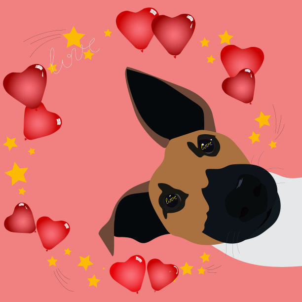 情人节卡片与狗狐狸小猎犬与心图片下载