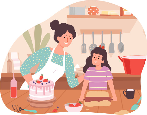 母亲和女儿做饭家庭时间快乐图片下载