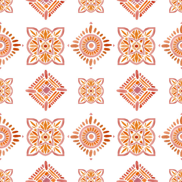 水彩陶瓦无缝图案。手绘抽象波西米亚插画。图片下载