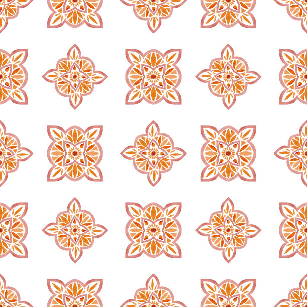 水彩陶瓦无缝图案。手绘抽象波西米亚插画。图片下载