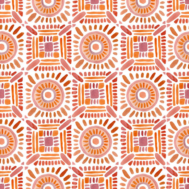 水彩陶瓦无缝图案。手绘抽象波西米亚插画。图片下载