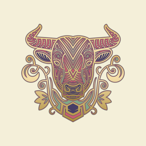 装饰神圣的牛脸吉祥物部落印度教图片下载