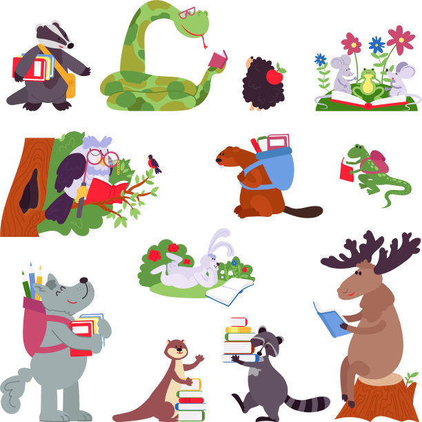 聪明的动物野生动物与书有趣图片下载