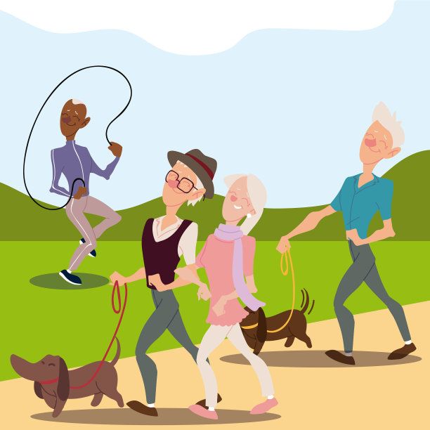 老年人活跃，老年人遛狗和图片下载