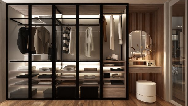 现代舒适的客厅和蓝色墙壁纹理背景室内设计/ 3D渲染图片下载