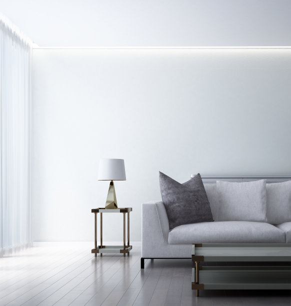 现代模拟和家具装饰，室内设计和白色客厅和墙壁纹理背景图片下载