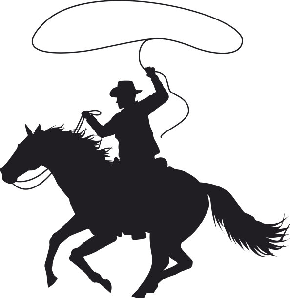 牛仔的身影剪影在马套索图片下载
