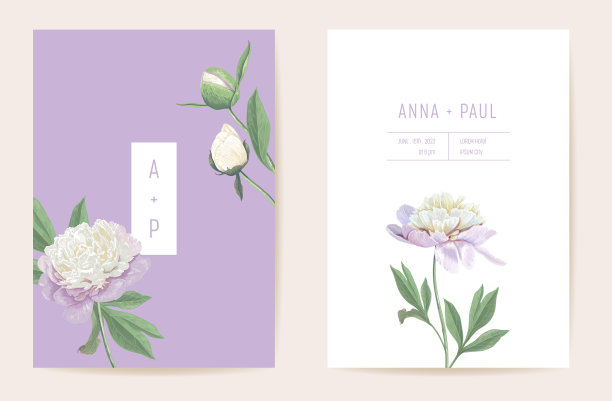 牡丹花水彩婚庆卡图片下载