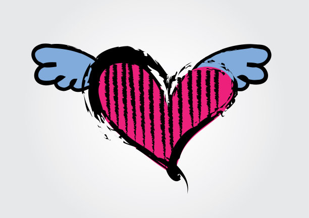 粉色心形和翅膀情人节图片下载