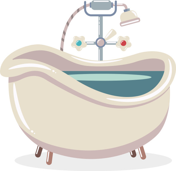 浴缸与淋浴卡通隔离图片下载