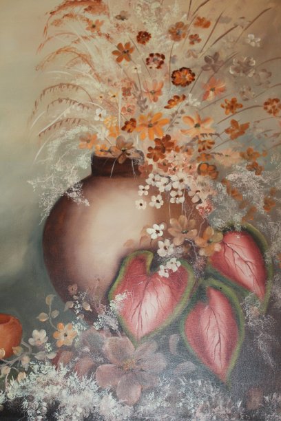 油画《棕色花瓶和花》图片下载