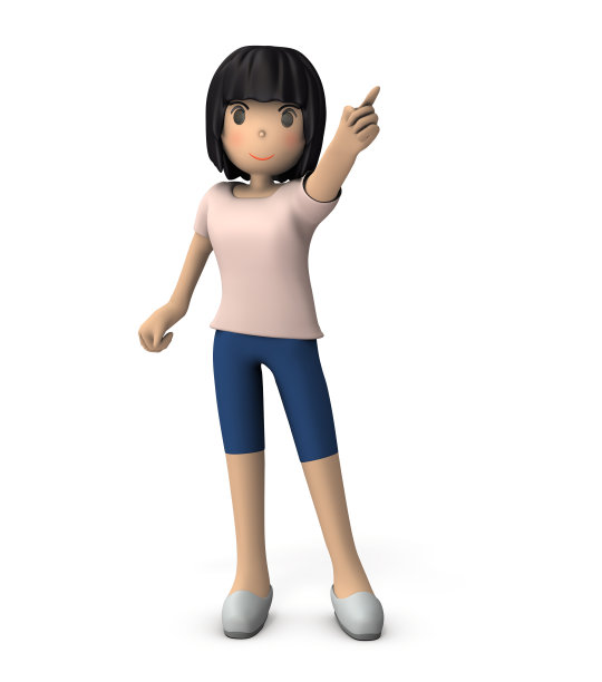 一个年轻女子指着一个目标。她有白色的背景。3 d渲染。图片下载