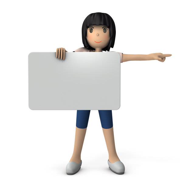 一个拿着留言板的年轻女人。在白色背景上的3D渲染。图片下载