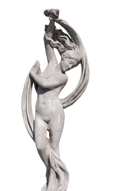 在白色的背景上，女人拿着织物的石头雕塑图片下载