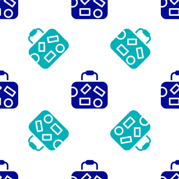 蓝色行李箱是旅行的标志，隔离无缝图片下载