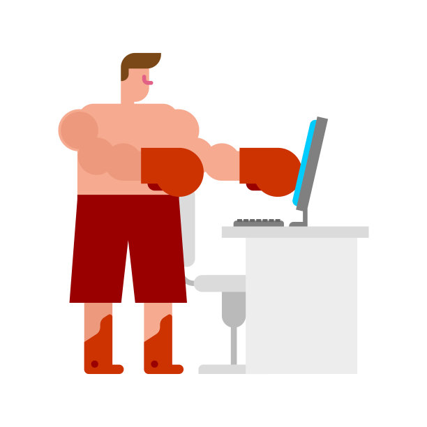 在线战斗。互联网上咄咄逼人的对手。戴拳击手套的男人打屏幕。网上的争执和世仇。概念网上侵犯图片下载