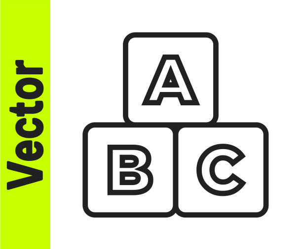 黑线ABC块图标隔离在白色上图片下载