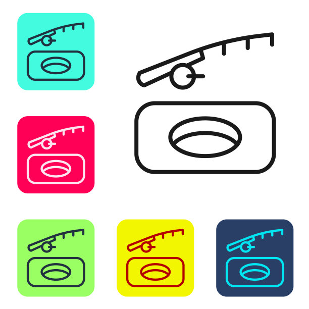 黑色线冬季捕鱼图标孤立在白色图片下载