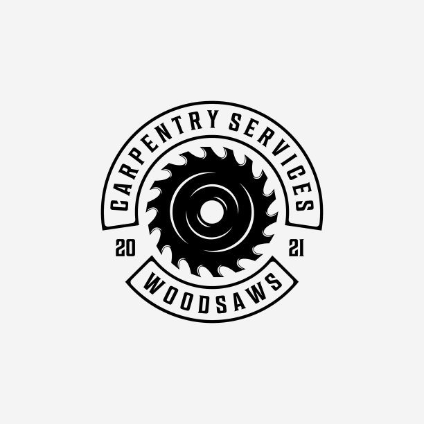 徽章木锯标志设计木工古董图片下载