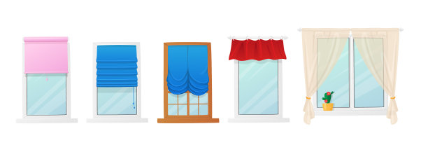 在窗户上设置罗马窗帘和滚轴图片下载