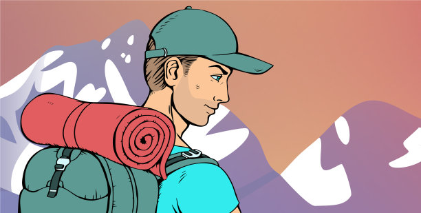 徒步旅行男子背着背包的背景图片下载