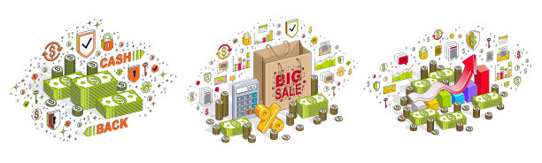 不同的财务概念3d集孤立图片下载