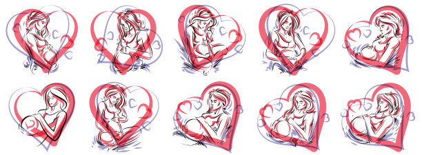 孕妇手绘集孤立在白色图片下载