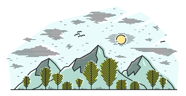 山峰与松树林线艺术隔绝图片下载