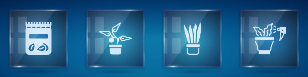 装植物种子，盆栽，喷雾。方形玻璃面板。向量图片下载