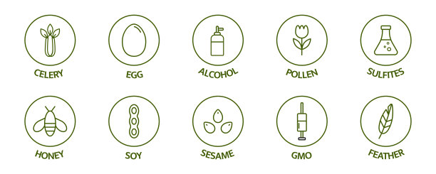 过敏原线图标集。过敏警告成分。大豆坚果芹菜、玉米、牛奶、蜂蜜香辣、糖醇、麸质芥末、转基因芝麻、乳糖鱼、蛋软体动物无花粉。矢量图图片下载