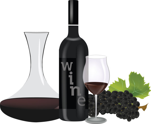 装瓶黑酒和葡萄图片下载