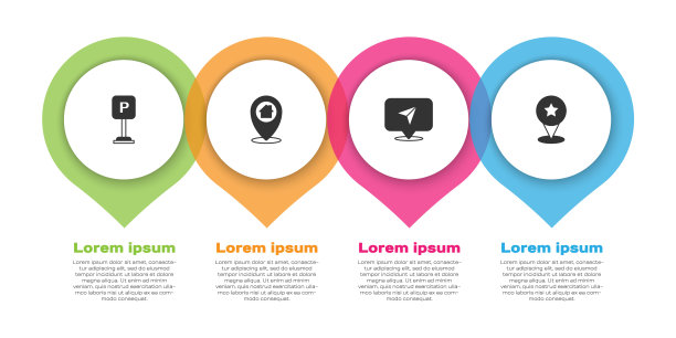 设置停车，位置与房子，城市地图导航信息图和地图指针星号。业务信息模板。向量图片下载