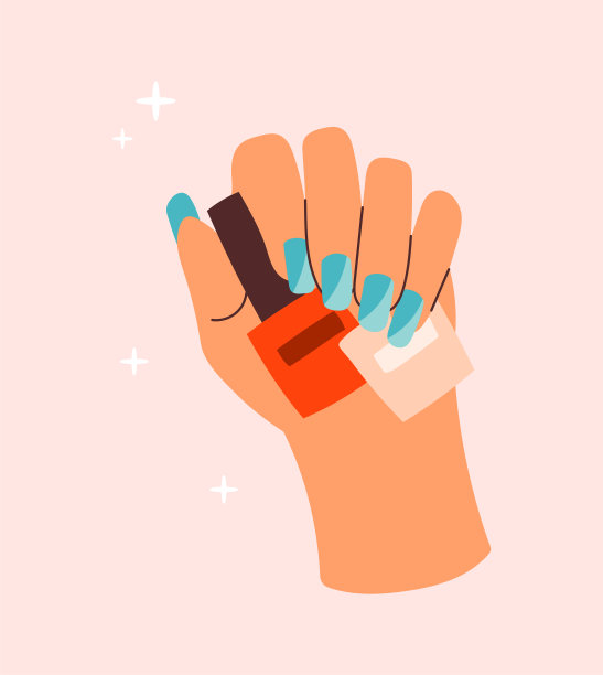 粉色背景上的女性手部指甲油贴纸图片下载