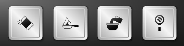 包胡椒，煎锅，平底锅和图标。银广场按钮。向量图片下载