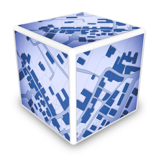 想象地籍地图的领土与建筑物，道路和土地地块-土地注册三维渲染立方体形状概念孤立在白色注:地图背景是完全虚构的，不代表任何真实的地方图片下载
