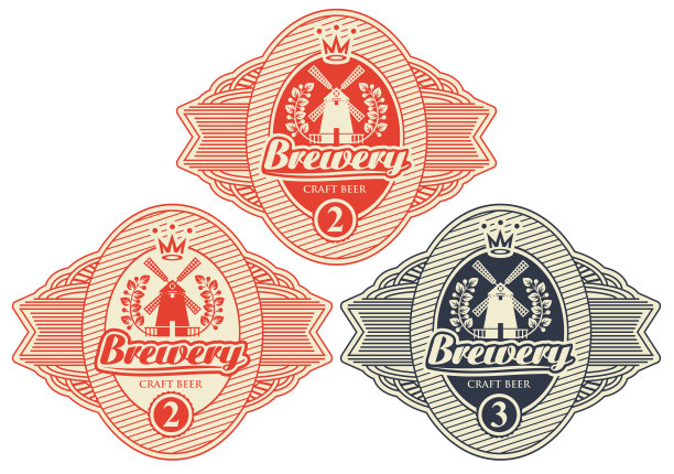 矢量三啤酒标签在复古风格图片下载