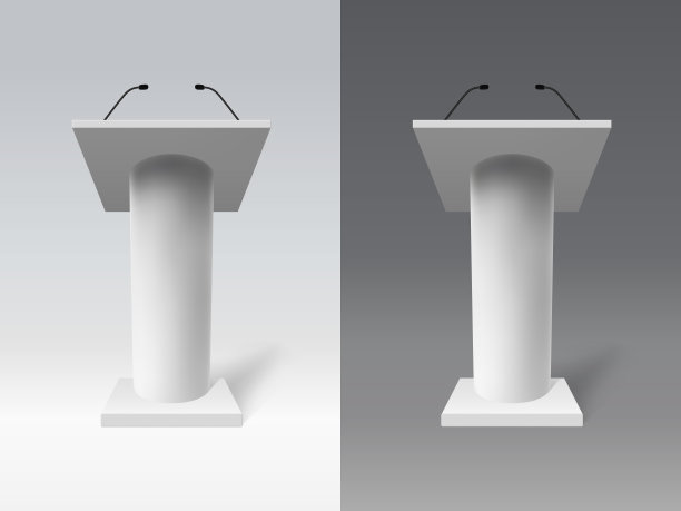 白色的现实的论坛。演讲3d辩论论坛，公开演讲论坛矢量插图集。演讲者讲台模型图片下载