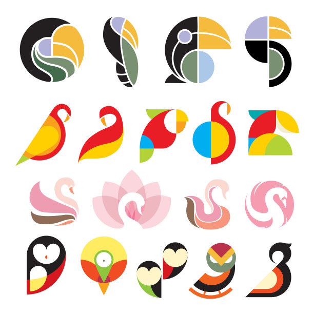 家禽家禽鸟设置标志图标象征图片下载