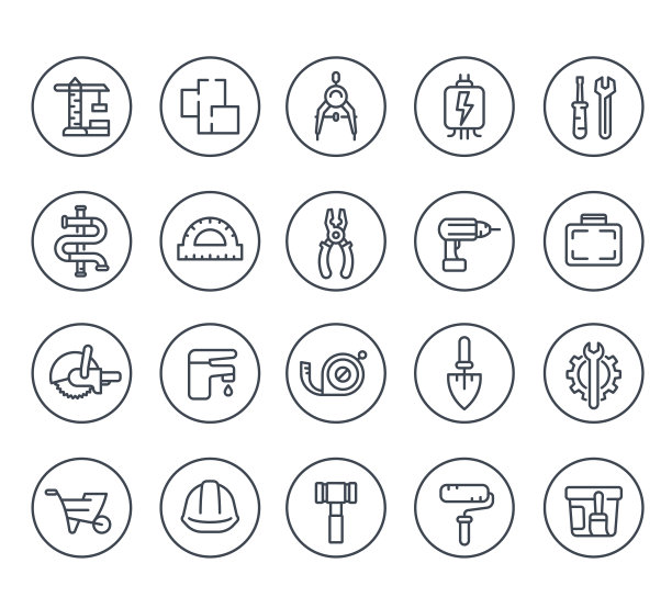 建筑和房屋装修线图标在白色图片下载