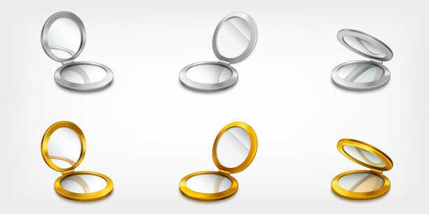 银色和金色的圆口袋镜子用于化妆图片下载