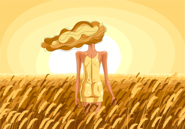 苗条的年轻女孩站在麦田里图片下载