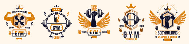 健身房健身运动标志和标志设置孤立图片下载