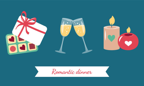 简单的彩色图标为浪漫的晚餐图片下载