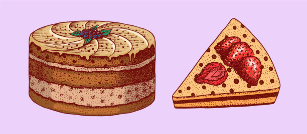 生日蛋糕，水果甜点或蛋挞手绘图片下载